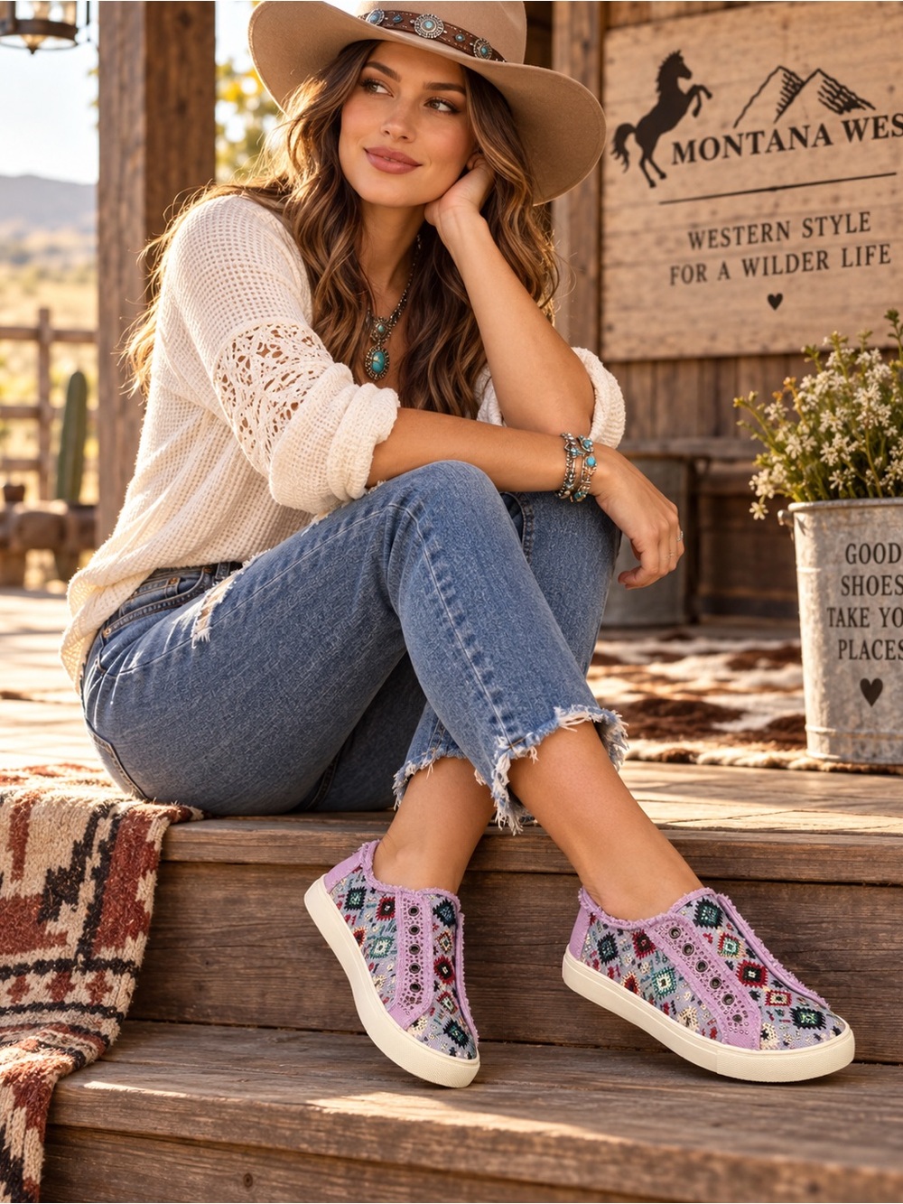 Montana West Purple Southwestern Rhinestone Slip-On Sneakers Size 9 New in box